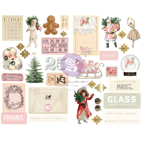 Prima - Christmas Market Collection - Chipboard Stickers w/Foil Details 35 PCS / 0771