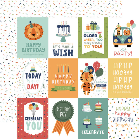 Echo Park - A Birthday Wish Boy - 12x12 Single Sheet / 3x4 Journaling Cards