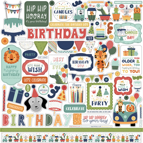 Echo Park - A Birthday Wish Boy - 12x12 Element Sticker Sheet