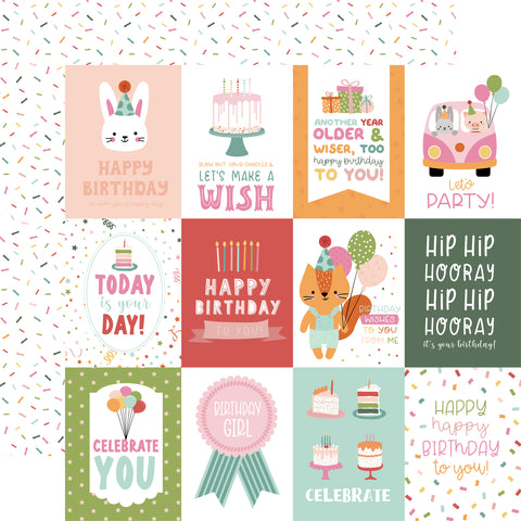 Echo Park - A Birthday Wish Girl - 12x12 Single Sheet / 3x4 Journaling Cards