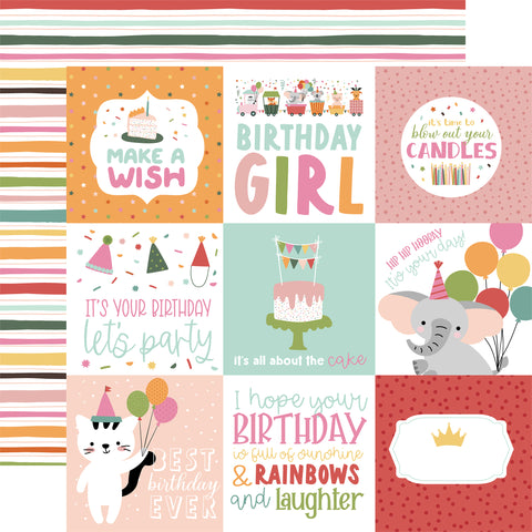 Echo Park - A Birthday Wish Girl - 12x12 Single Sheet / 4x4 Journaling Cards