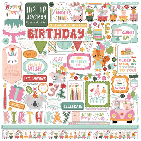 Echo Park - A Birthday Wish Girl - 12x12 Element Sticker Sheet