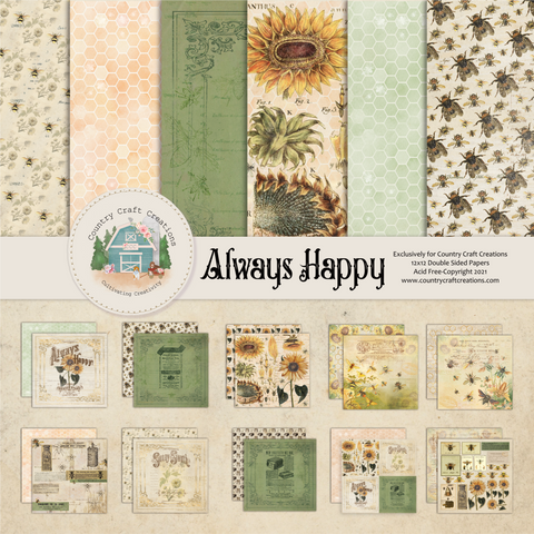 Country Craft Creations - Always Happy - 28 sheets of 8x8 - Cotton Bristol