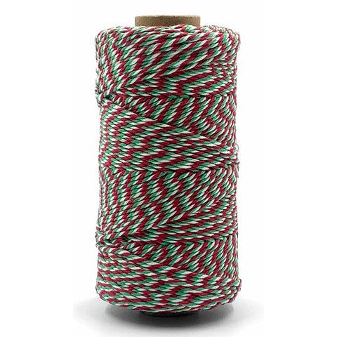 Baker’s Twine - Twisted Ribbon - White, Green, Red / sold by the yard