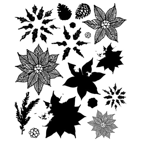 Sizzix - Sizzix Clear Stamps Set 16PK w/10PK Framelits - Poinsettia Trio by 49 and Market