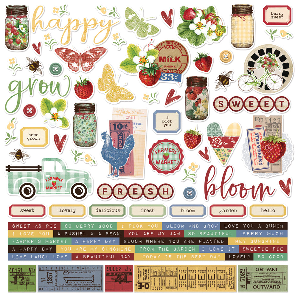 Simple Stories - Simple Vintage Berry Fields  - 12 x 12 Cardstock Stickers
