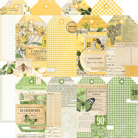 Simple Stories - Simple Vintage Essentials Color Palette - 12x12 Single Sheet - Tags / Yellow & Green
