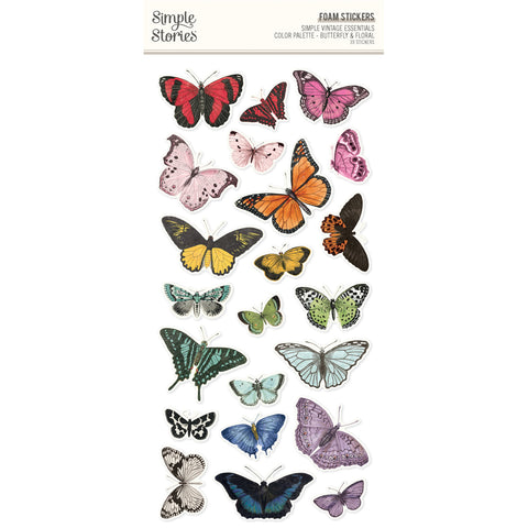 Simple Stories - Simple Vintage Essentials Color Palette - Foam Stickers / Butterfly & Floral