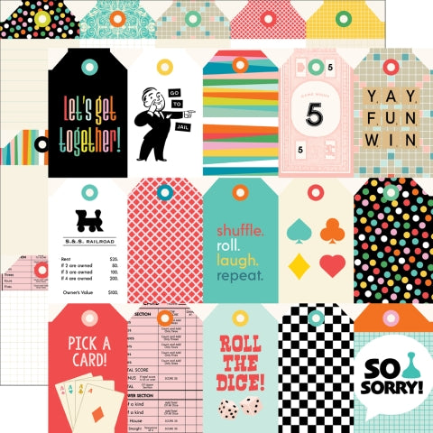 Simple Stories - Game Night - 12x12 Single Sheets / Tag Elements