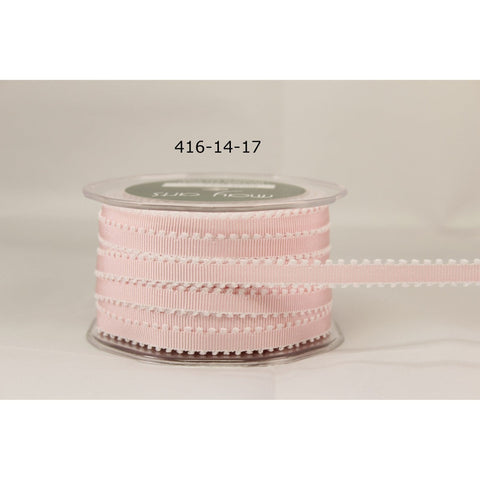 Ribbon - 1/4 Inch Grosgrain Ribbon with Picot Edge - Pink / White