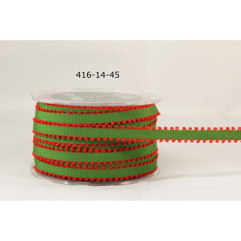 Ribbon - 1/4 Inch Grosgrain Ribbon with Picot Edge - Green / Red