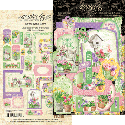 G45 - Grow With Love - Chipboard Tags & Frames