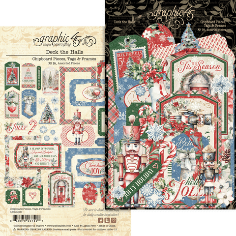 G45 - Deck the Halls - Chipboard pieces, Tags & Frames