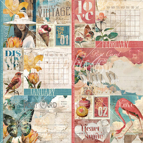 G45 - Journaling Through Time - 12x12 Single Sheet - January & February Layered