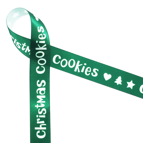Ribbon - 5/8 Inch Christmas Cookies Ribbon in white with Green