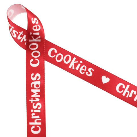 Ribbon - 5/8 Inch Christmas Cookies Ribbon in white with Red