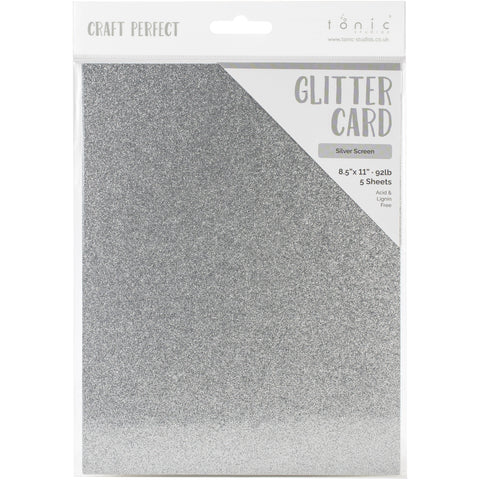 Tonic Studio - Craft Perfect Glitter Cardstock - 8.5"X11" 5/Pkg - Silver Screen