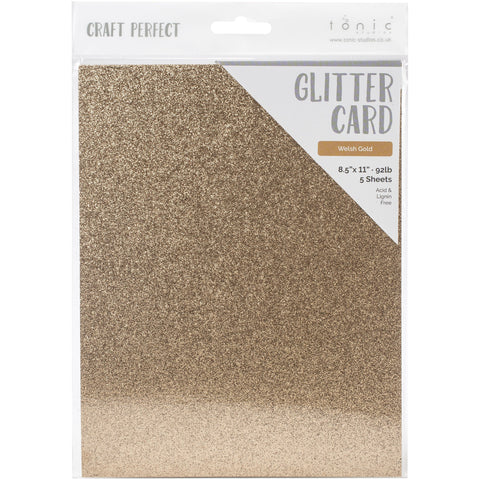 Tonic Studio - Craft Perfect Glitter Cardstock - 8.5"X11" 5/Pkg - Welsh Gold