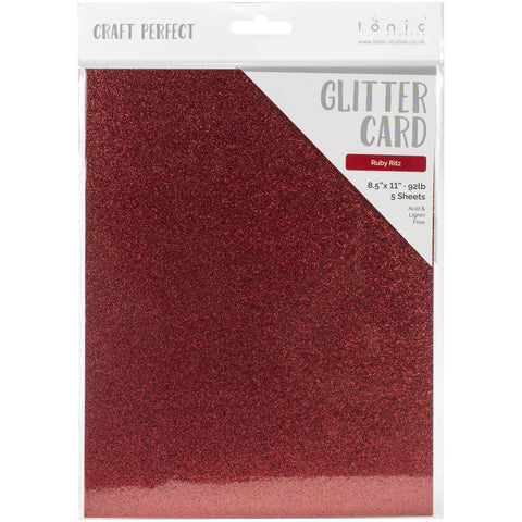Tonic Studio - Craft Perfect Glitter Cardstock - 8.5"X11" 5/Pkg - Ruby Ritz