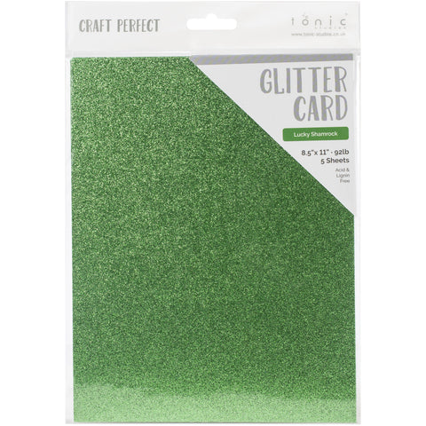 Tonic Studio - Craft Perfect Glitter Cardstock - 8.5"X11" 5/Pkg - Lucky Shamrock