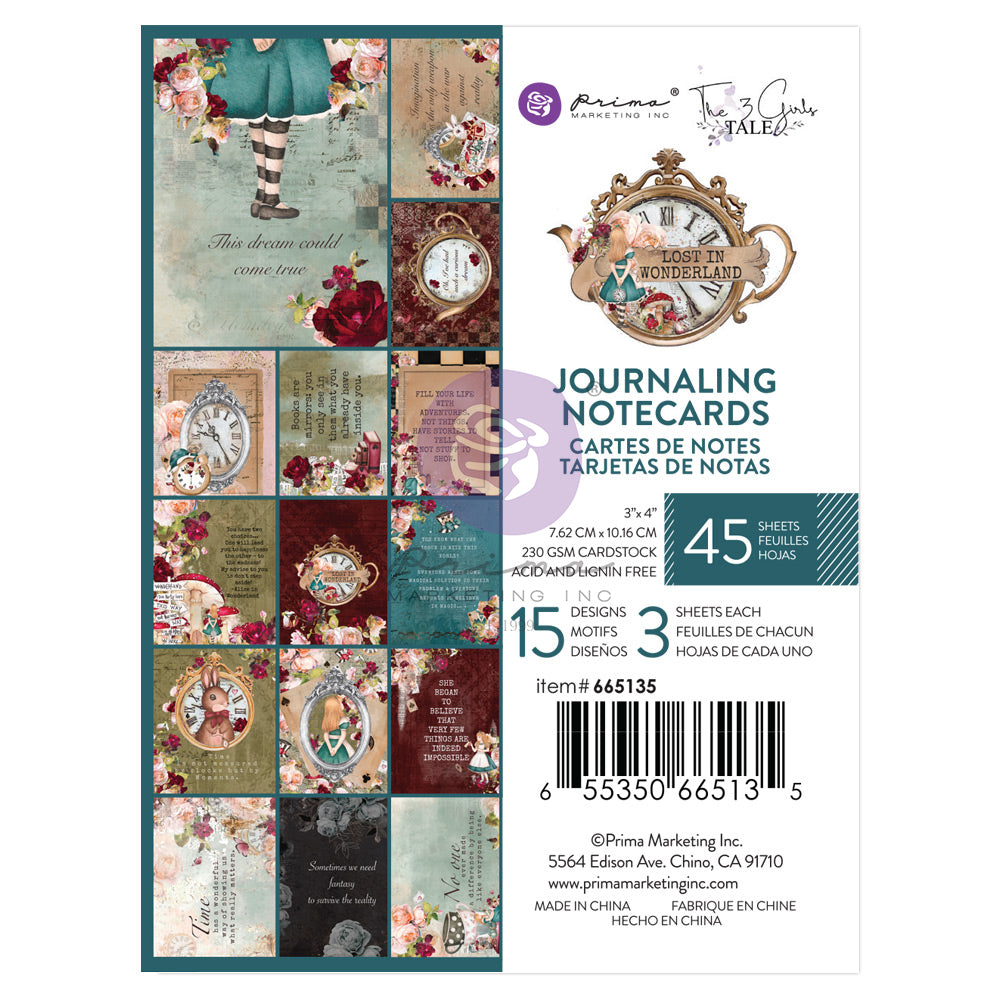 Prima - Lost in Wonderland Collection - Journaling Note Cards 3x4 / 5135