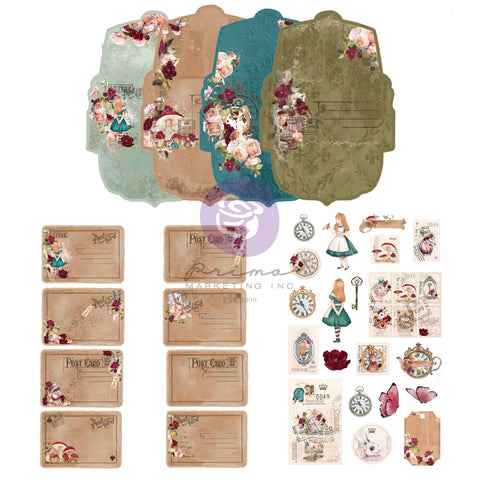 Prima - Lost in Wonderland Collection - 8 Postcard Kit + 8 Envelopes + Sticker Sheet / 5227