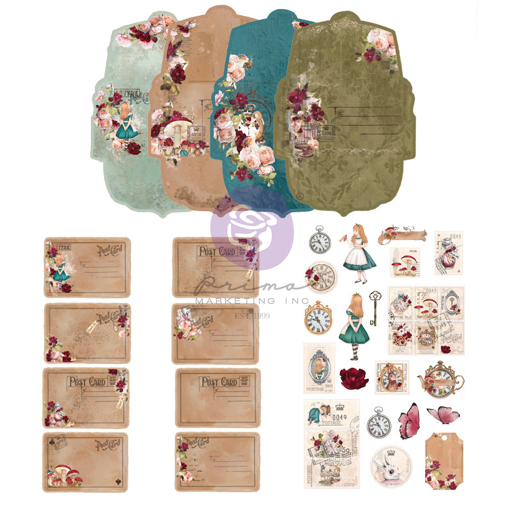 Prima - Lost in Wonderland Collection - 8 Postcard Kit + 8 Envelopes + Sticker Sheet / 5227