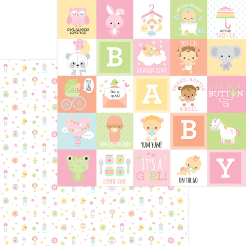Doodlebug - Bundle of Joy Girl - 12x12 Single Sheet - Binkies & Bottles - 6821