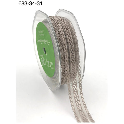 Ribbon - 3/4 Inch Sheer Elastic Lace Ribbon with Scalloped Edge - Grey