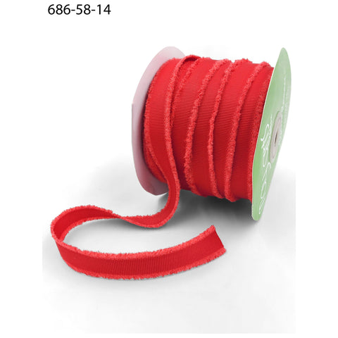 Ribbon - 5/8″ Fuzzy Grosgrain Ribbon - Red