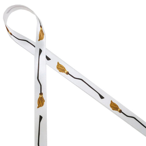Ribbon - 5/8 Inch Wizard Ribbon -Wizard Brooms - White