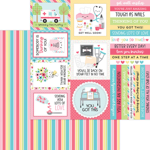 Doodlebug - Happy Healing Collection - 12x12 Single Sheets - Candy Striper / 8037