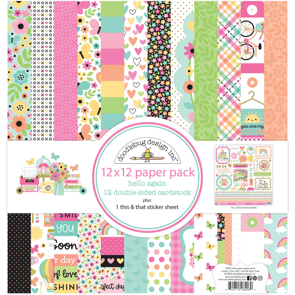 Doodlebug - Hello Again Collection - 12x12 Paper Pack / 8206