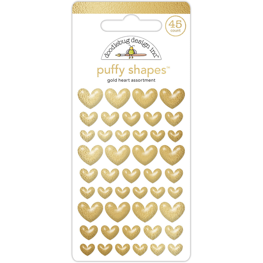 Doodlebug - Puffy Heart Shapes - Gold / 8218