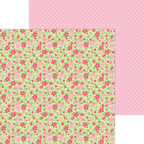 Doodlebug - Gingerbread Kisses Collection - 12x12 Single Sheets / Berry Floral - 8327