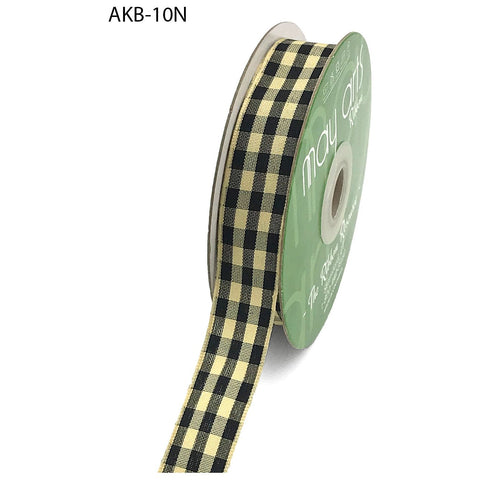 Ribbon - 7/8 Inch Woven Antique Ivory Checkered Ribbon with Woven Edge - Black