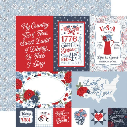 Echo Park - All American - 12x12 Single Sheets/ USA Journaling Cards