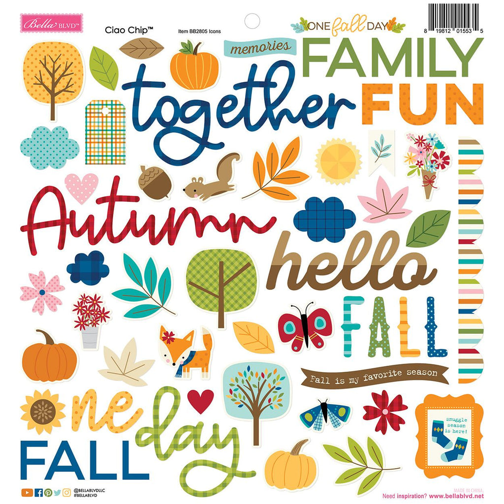 Bella Blvd - One Fall Day Collection - Ciao Chipboard Icons / BB2805