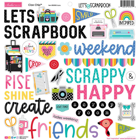 Bella Blvd - Let's Scrapbook! Collection - Ciao Chipboard Icons / BB2863