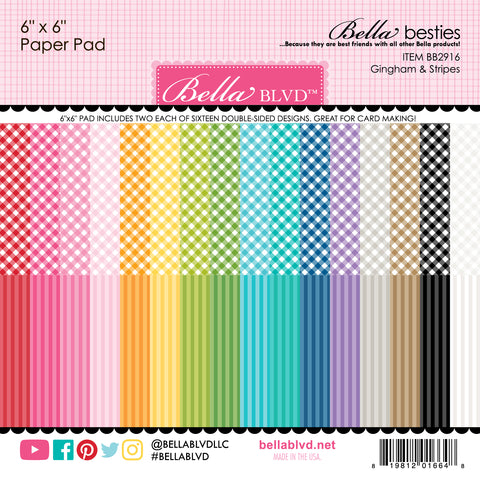 Bella Blvd - Bella Besties - Gingham & Stripes Rainbow Collection - 6x6 Paper Pad / BB2916