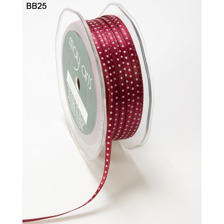 Ribbon - 1/8 Inch Satin Mini Center Dot Ribbon with Woven Edge / Burgu ...