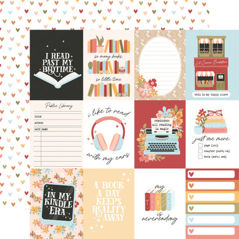 Echo Park - Bookish - 12x12 Single Sheets - 3x4 Journaling Cards