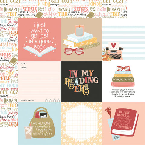 Echo Park - Bookish - 12x12 Single Sheets - 4x4 Journaling Cards