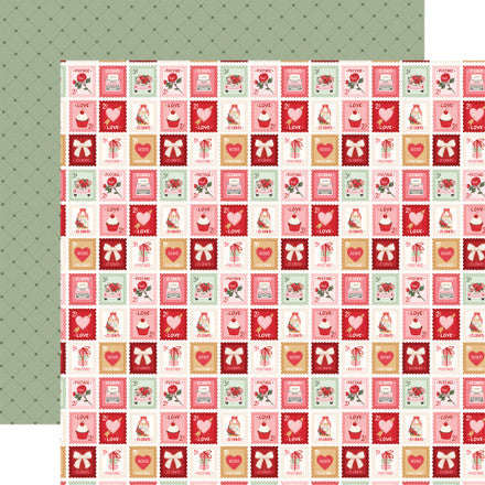 Carta Bella - Be Mine - 12x12 Single Sheets - Love Mail Postage Stamps