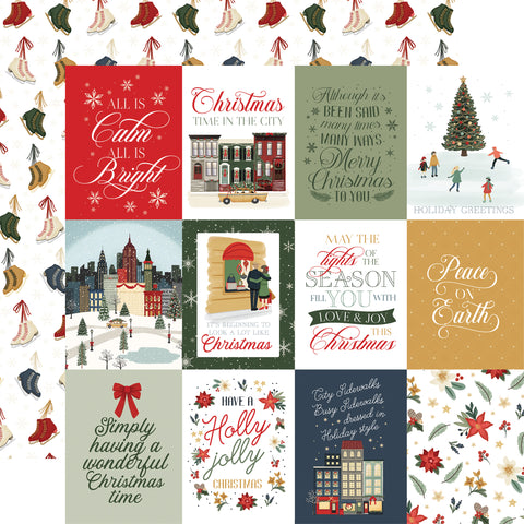 Carta Bella - Christmas in the City - 12x12 Single Sheets - 3x4 Journaling Cards