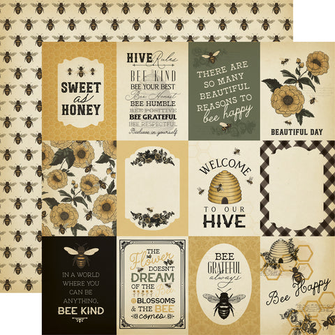 Carta Bella - Honey Bee - 12x12 Single Sheets - 3x4 Journaling Cards