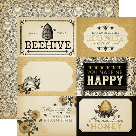 Carta Bella - Honey Bee - 12x12 Single Sheets - 6x4 Journaling Cards
