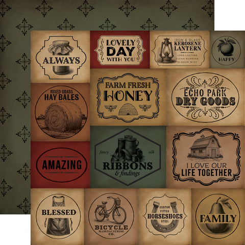 Carta Bella - Vintage Market - 12x12 Single Sheets - Vintage Journaling Cards