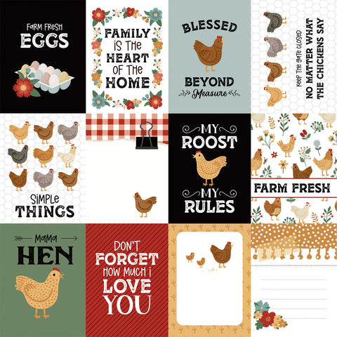 Echo Park - Chickens - 12x12 Single Sheets - 3x4 Journaling Cards