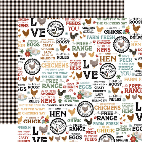 Echo Park - Chickens - 12x12 Single Sheets - Free Range Phrases